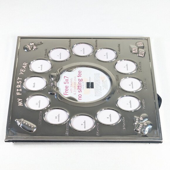 JC Penney Baby picture frame, Newborn to One Year silver plated portrait frame - Picture 8 of 10